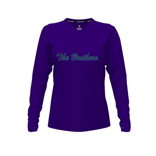 [FTLVCFPP-FYXS-LOGO1] Decker Comfort T-Shirt (Female Youth XS, Purple, V Neck, Logo 1, Long Sleeve)